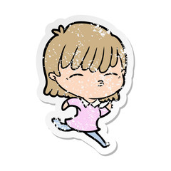 distressed sticker of a cartoon woman