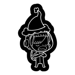 cartoon icon of a astronaut woman explaining wearing santa hat