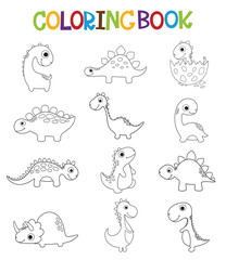 Funny cartoon dinosaurs collection. Coloring book