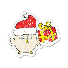 retro distressed sticker of a cartoon  christmas owl