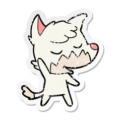 distressed sticker of a friendly cartoon fox