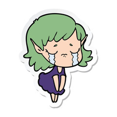 sticker of a cartoon crying elf girl
