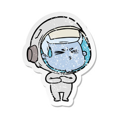 distressed sticker of a cartoon stressed astronaut