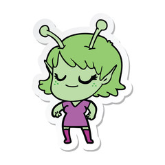 sticker of a smiling alien girl cartoon