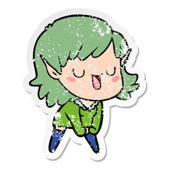 distressed sticker of a cartoon elf girl
