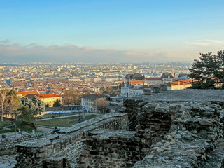 Fototapeta na wymiar Ancient Roman era Theatre of Fourviere and Odeon on the Fourviere Hill in Lyon, Rhone-Alpes, France
