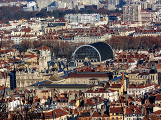Lyon view with city hall and Opera Nouvel, Nouvel Opera House, in Lyon, Rhone-Alpes, France
