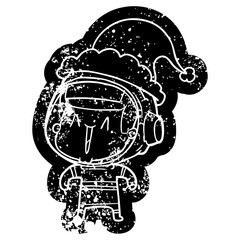 cartoon distressed icon of a astronaut man wearing santa hat