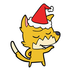 friendly line drawing of a fox wearing santa hat