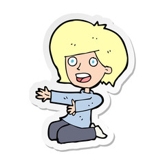 Obraz premium sticker of a cartoon shocked woman on knees
