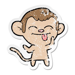 distressed sticker of a funny cartoon monkey
