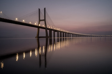 Fototapeta na wymiar Vasco da Gama Bridge the longest bridge in Europe at Sunset.
