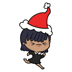 annoyed line drawing of a girl wearing santa hat