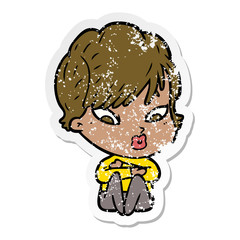 distressed sticker of a cartoon woman