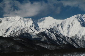 青と白の世界　厳冬期の谷川岳と谷川連峰　川場スキー場からの眺望