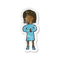 retro distressed sticker of a cartoon calm woman