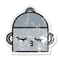 distressed sticker of a cute cartoon cooking pot