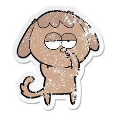 distressed sticker of a cartoon tired dog