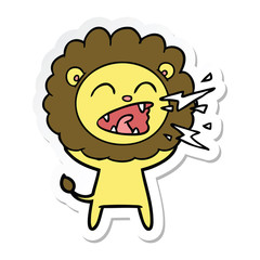 sticker of a cartoon roaring lion