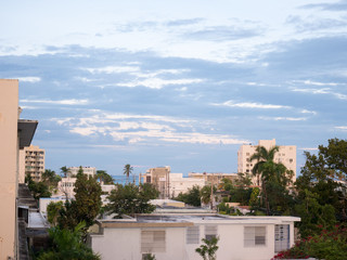 Fototapeta na wymiar Residential area near Ocean Park in San Juan, during the sunset. streets