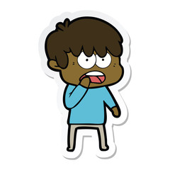 sticker of a worried cartoon boy