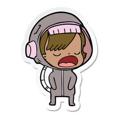 sticker of a cartoon astronaut woman explaining