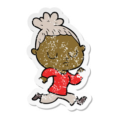 distressed sticker of a cartoon calm woman