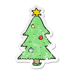 distressed sticker of a cartoon christmas tree