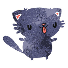 retro cartoon of cute kawaii cat