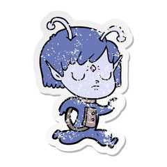 distressed sticker of a cartoon alien girl