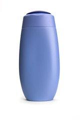 Blue plastic bottle isolated on white background.
