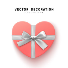 Gifts box. Isolated realistic gift presents in heart shape view top.