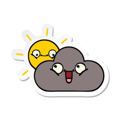 sticker of a cute cartoon storm cloud and sun