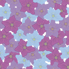 Vector seamless pattern with beautiful of different colors blooming flowers