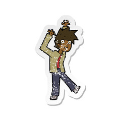 retro distressed sticker of a cartoon excited boy