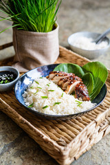Baked teriyaki chicken breast with bok choy