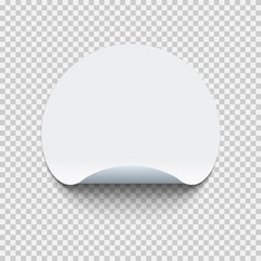 Blank round adhesive sticker mock up with curved corner. Mockup empty circle sticky label on transparent background