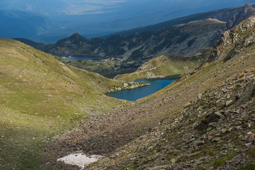 Fototapeta na wymiar Amazing panoramic view of The Seven Rila Lakes, Rila Mountain, Bulgaria