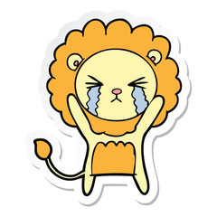 sticker of a cartoon crying lion