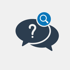 Question icon with research sign. Question icon and explore, find, inspect symbol