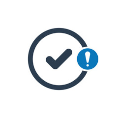 Tick icon with exclamation mark. Tick icon and alert, error, alarm, danger symbol
