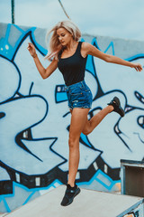 young woman is jumping