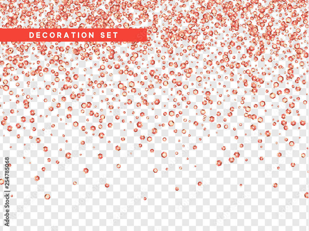 Poster vector pink sequins realistic design isolated on transparent background.
