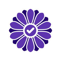 Flower icon with check sign. Flower icon and approved, confirm, done, tick, completed symbol