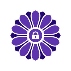 Flower icon with padlock sign. Flower icon and security, protection, privacy symbol
