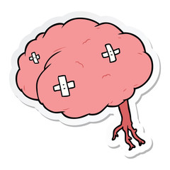 sticker of a cartoon injured brain
