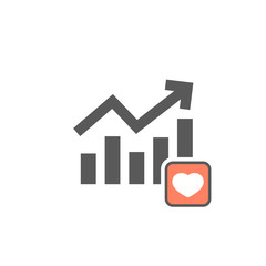 Graph icon with heart sign. Graph icon and favorite, like, love, care symbol