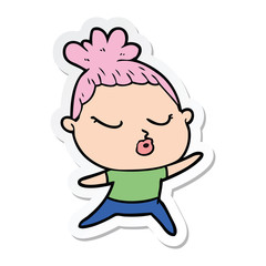 sticker of a cartoon calm woman