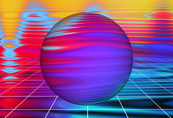 Colorful blurred dynamic composition of lines and light-spots with sphere. Expression abstract art...