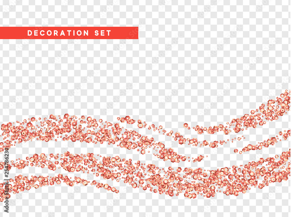 Poster vector pink sequins realistic design isolated on transparent background.